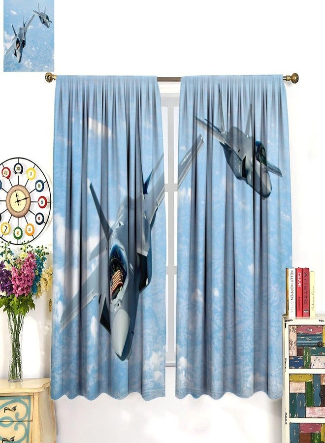 AAVEUP Combat Airplane Curtains, Blue Sky White Clouds U.S. Military Fighter Jet Blackout Windows Treatments, Thermal Insulated Drapes for Kids Boys Adolescents Living Room Bedroom Bathroom 42x45in - Image 3